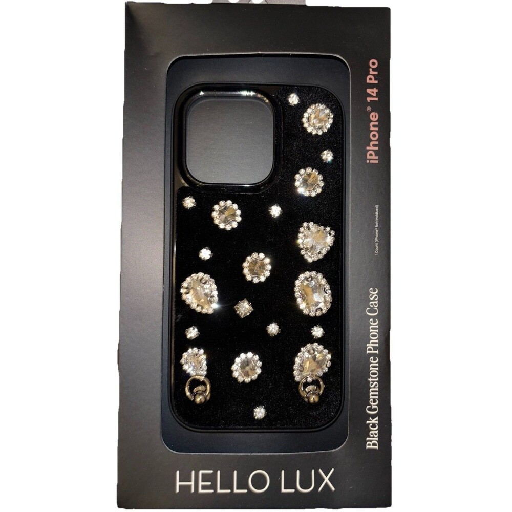 Hello Lux Black Gemstone Jewelled Case for Apple iPhone 14 Pro 10ft Drop